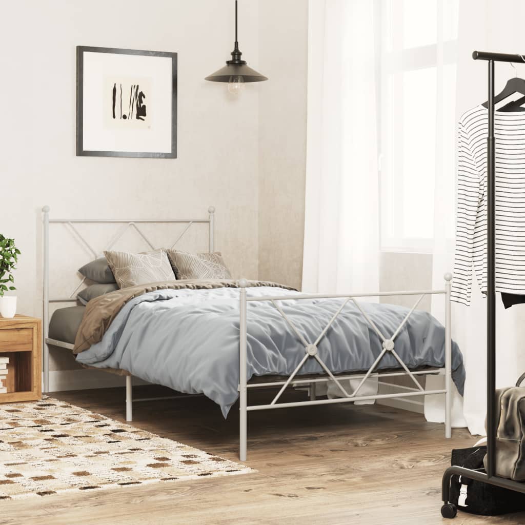 Bedframe met hoofd- en voeteneinde metaal wit 90x190 cm Bedden & bedframes | Creëer jouw Trendy Thuis | Gratis bezorgd & Retour | Trendy.nl