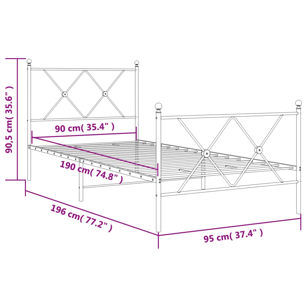 Bedframe met hoofd- en voeteneinde metaal wit 90x190 cm Bedden & bedframes | Creëer jouw Trendy Thuis | Gratis bezorgd & Retour | Trendy.nl