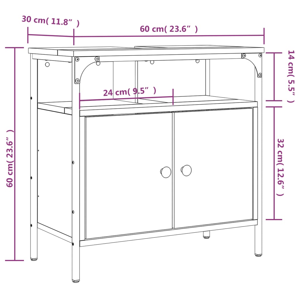 Wastafelkast 60x30x60 cm bewerkt hout sonoma eikenkleurig Kaptafels | Creëer jouw Trendy Thuis | Gratis bezorgd & Retour | Trendy.nl