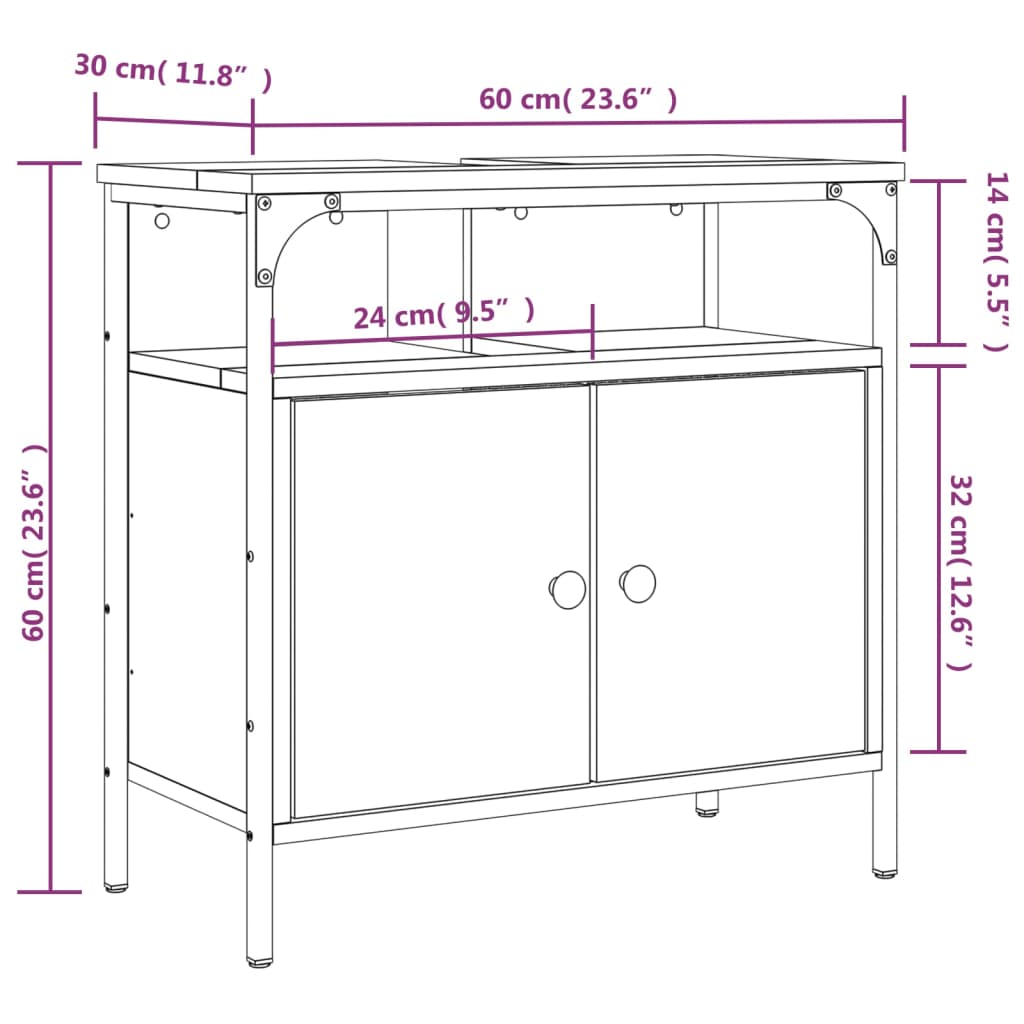 Badkamerkast 60x30x60 cm bewerkt hout gerookt eikenkleurig Kaptafels | Creëer jouw Trendy Thuis | Gratis bezorgd & Retour | Trendy.nl