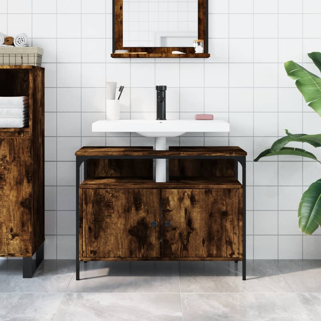 Badkamerkast 80x30x60 cm bewerkt hout gerookt eikenkleurig Kaptafels | Creëer jouw Trendy Thuis | Gratis bezorgd & Retour | Trendy.nl