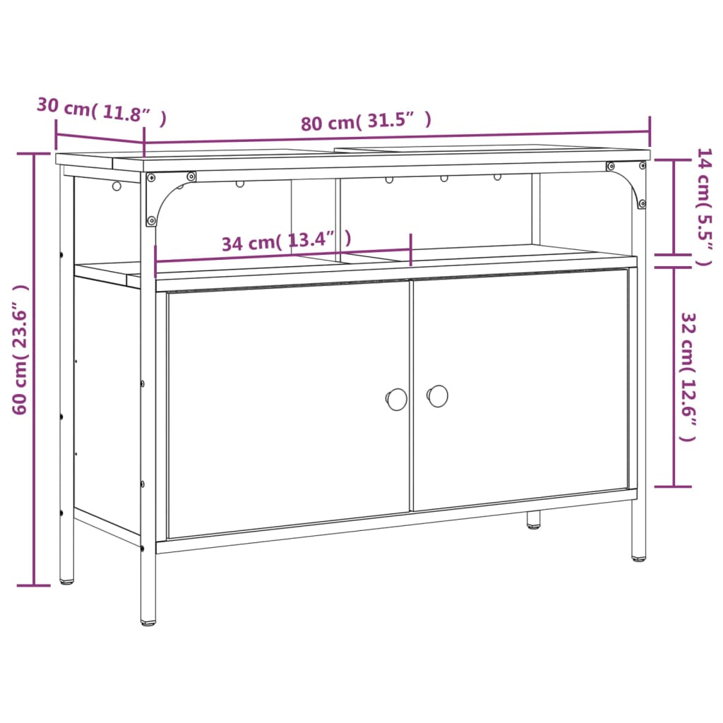 Badkamerkast 80x30x60 cm bewerkt hout gerookt eikenkleurig Kaptafels | Creëer jouw Trendy Thuis | Gratis bezorgd & Retour | Trendy.nl