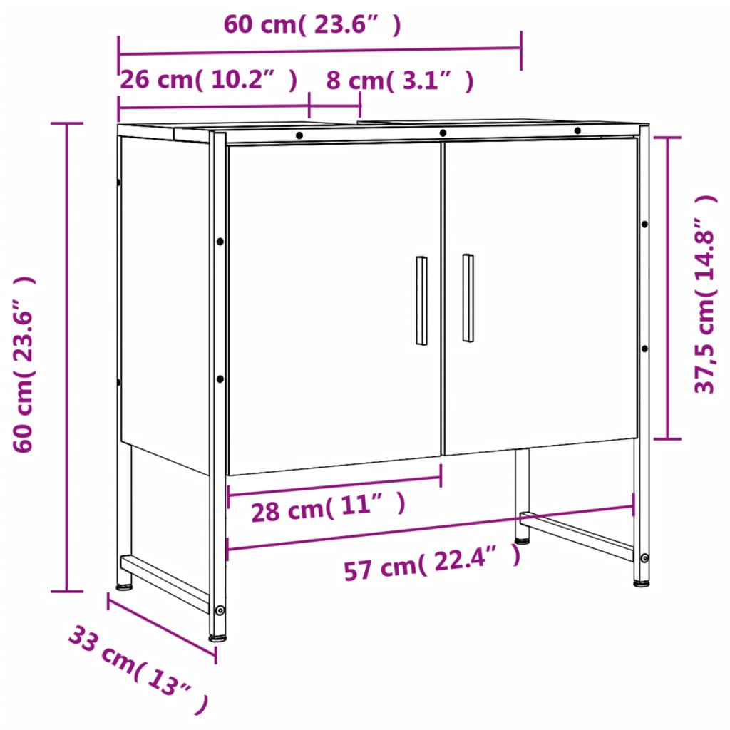 Wastafelkast 60x33x60 cm bewerkt hout zwart Kaptafels | Creëer jouw Trendy Thuis | Gratis bezorgd & Retour | Trendy.nl