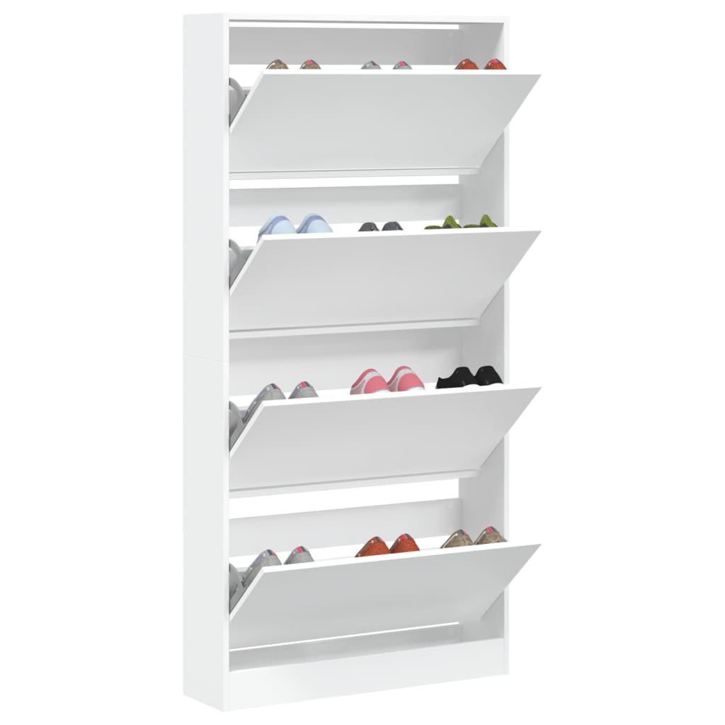 Schoenenkast met 4 klaplades 80x21x163,5 cm wit