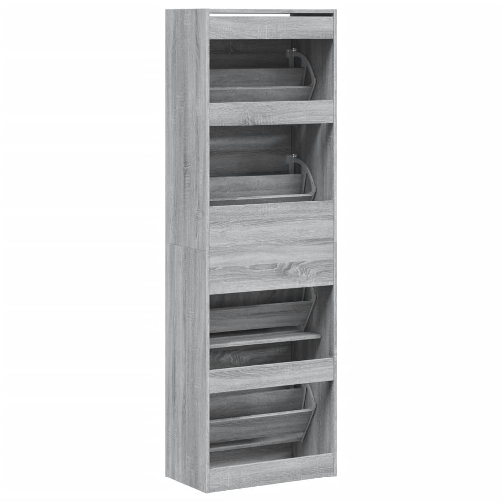 Schoenenkast met 4 klaplades 60x34x187,5 cm grijs sonoma