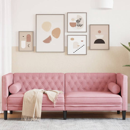 Driezitsbank Chesterfield-stijl met bolsters fluweel roze Banken | Creëer jouw Trendy Thuis | Gratis bezorgd & Retour | Trendy.nl