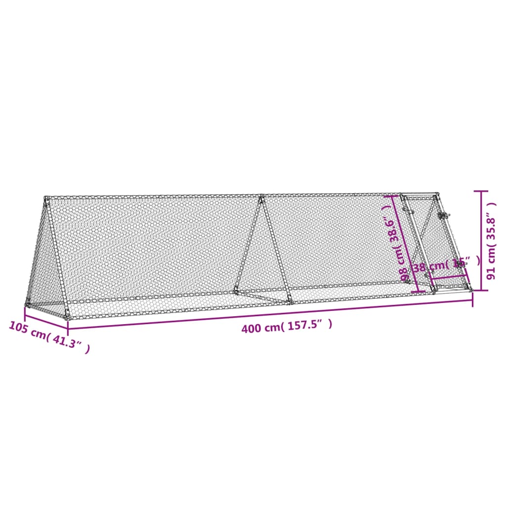 Kippenhok 400x105x91 cm gegalvaniseerd staal zilverkleurig Kooien & hokken | Creëer jouw Trendy Thuis | Gratis bezorgd & Retour | Trendy.nl