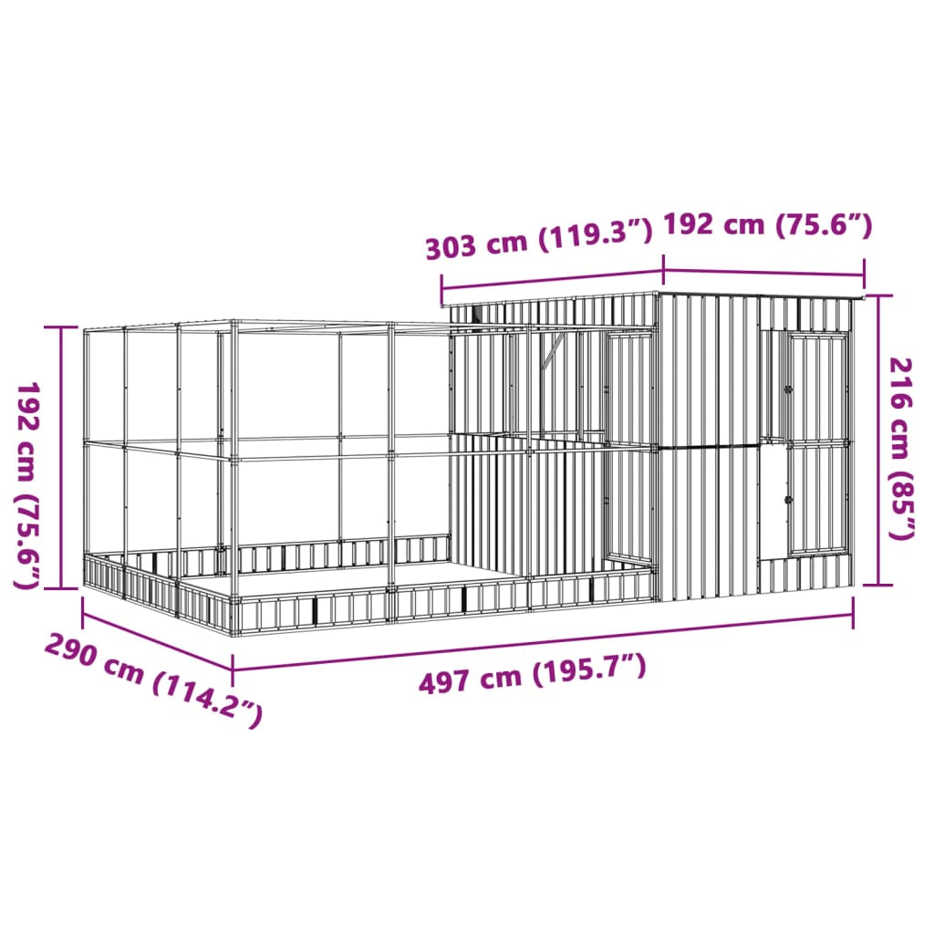 Volière met verlengstuk 497x303x216 cm staal zilverkleurig Vogelkooien & -standaards | Creëer jouw Trendy Thuis | Gratis bezorgd & Retour | Trendy.nl