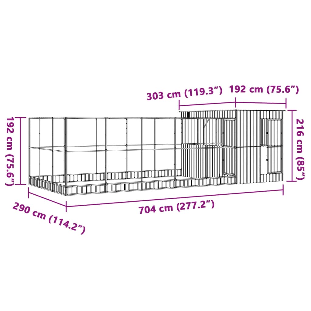 Volière met verlengstuk 704x303x216 cm staal zilverkleurig Vogelkooien & -standaards | Creëer jouw Trendy Thuis | Gratis bezorgd & Retour | Trendy.nl