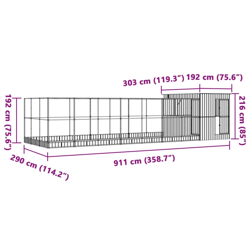 Volière met verlengstuk 911x303x216 cm staal zilverkleurig Vogelkooien & -standaards | Creëer jouw Trendy Thuis | Gratis bezorgd & Retour | Trendy.nl