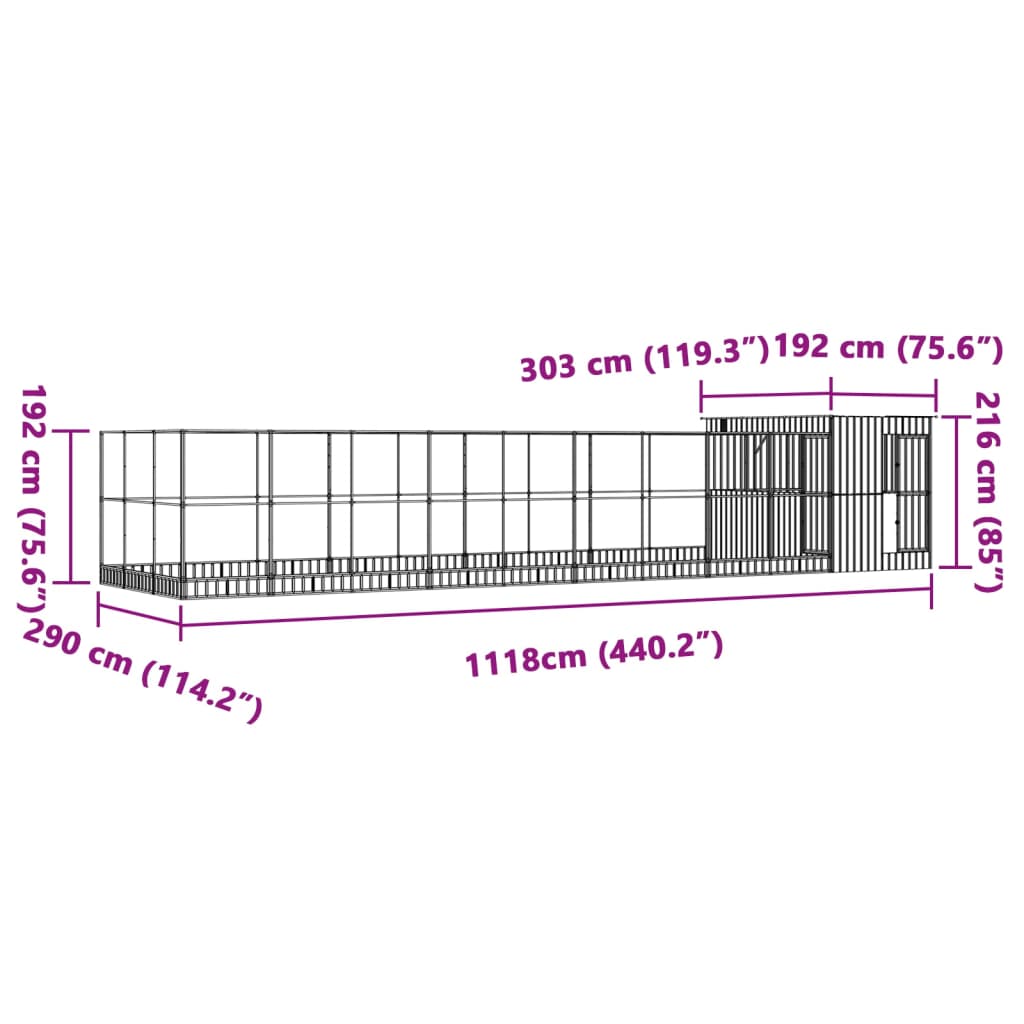 Volière met verlengstuk 1118x303x216 cm staal zilverkleurig Vogelkooien & -standaards | Creëer jouw Trendy Thuis | Gratis bezorgd & Retour | Trendy.nl