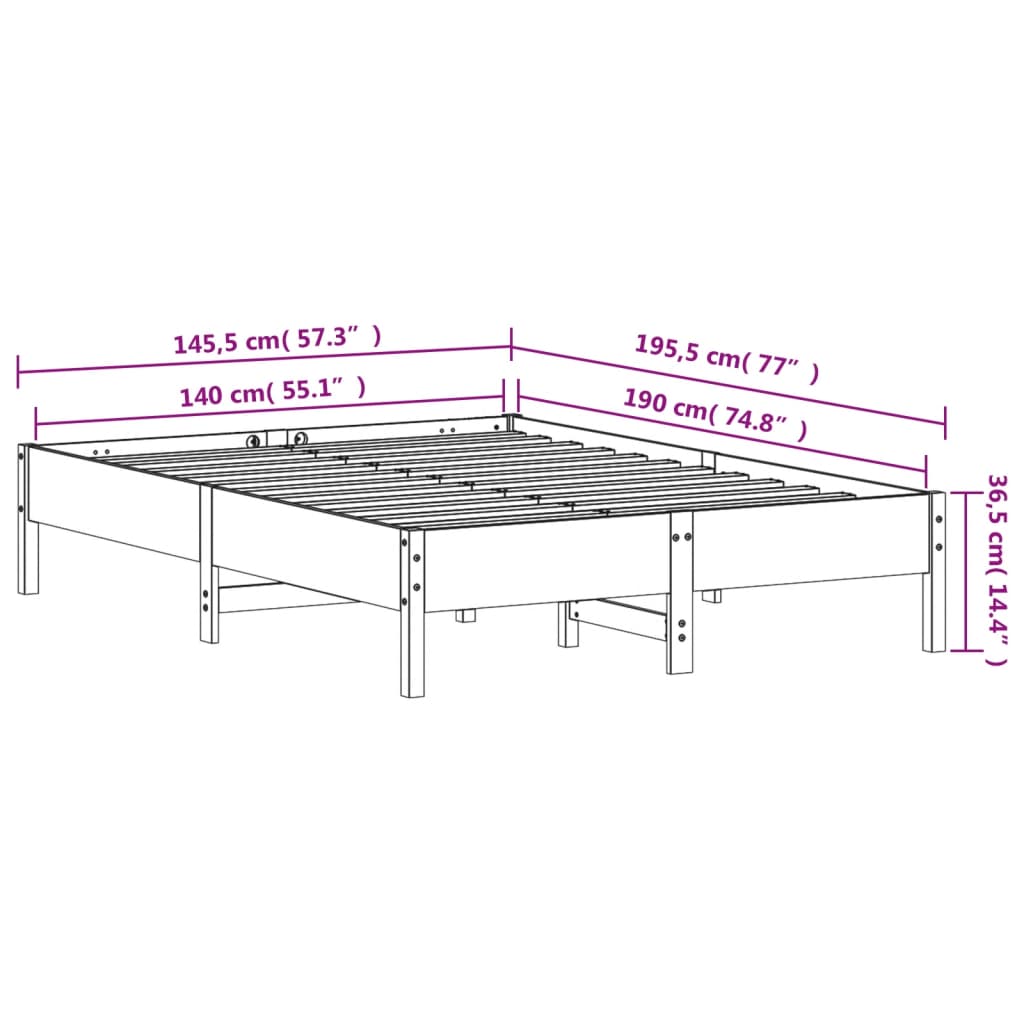 Bedframe zonder matras massief grenenhout wit 140x190 cm Bedden & bedframes | Creëer jouw Trendy Thuis | Gratis bezorgd & Retour | Trendy.nl