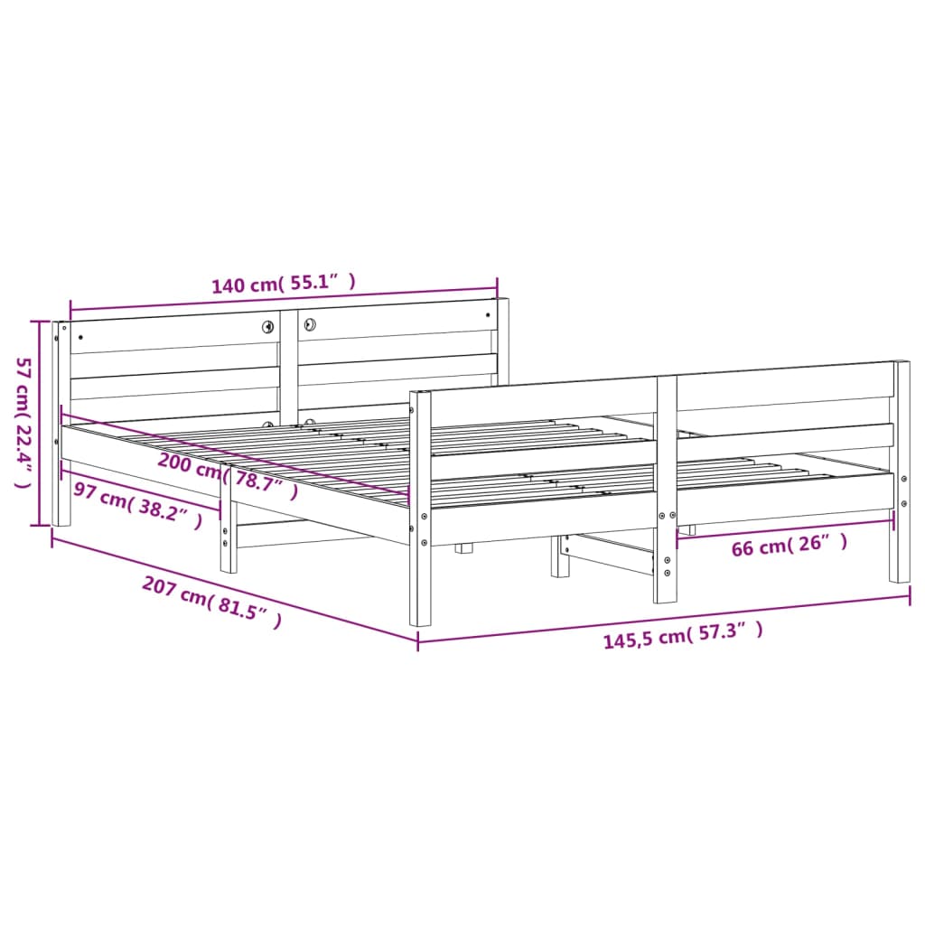 Bedframe zonder matras massief grenenhout 140x200 cm Bedden & bedframes | Creëer jouw Trendy Thuis | Gratis bezorgd & Retour | Trendy.nl