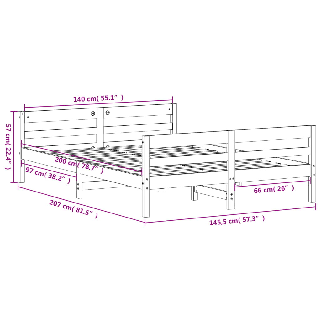 Bedframe zonder matras massief grenenhout wasbruin 140x200 cm Bedden & bedframes | Creëer jouw Trendy Thuis | Gratis bezorgd & Retour | Trendy.nl