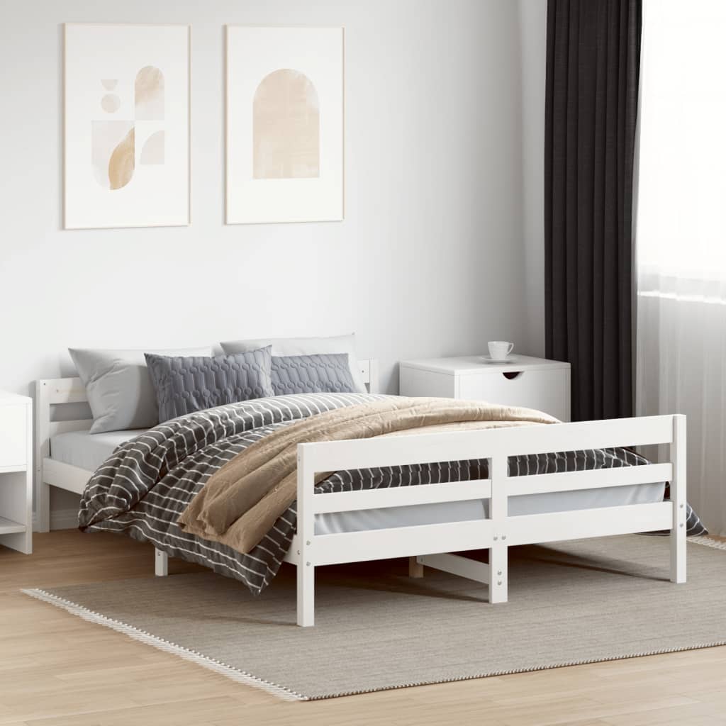 Bedframe met hoofdbord massief grenenhout wit 120x200 cm Bedden & bedframes | Creëer jouw Trendy Thuis | Gratis bezorgd & Retour | Trendy.nl