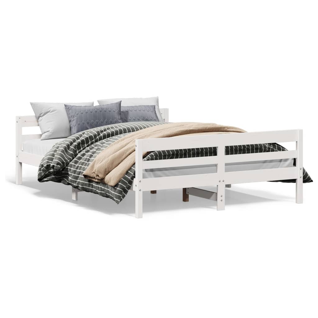 Bedframe met hoofdbord massief grenenhout wit 120x200 cm Bedden & bedframes | Creëer jouw Trendy Thuis | Gratis bezorgd & Retour | Trendy.nl