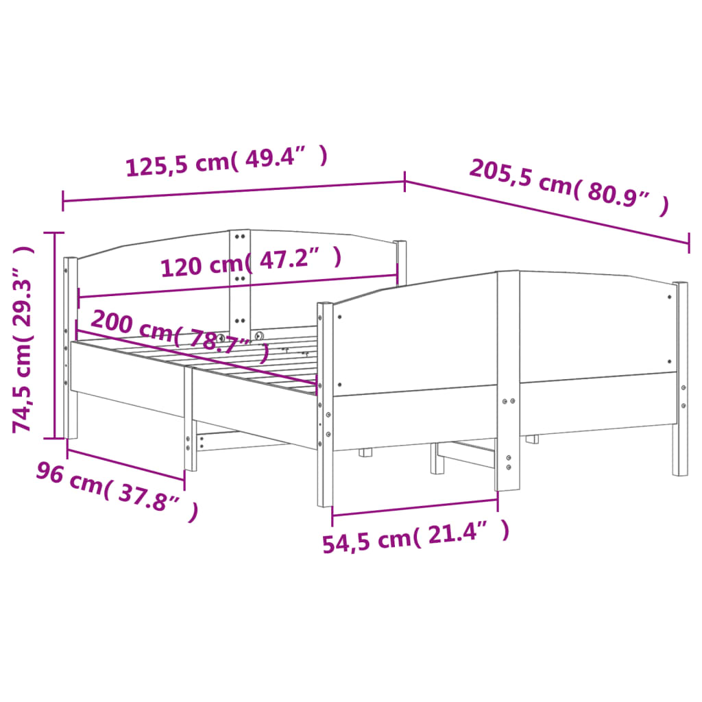 Bedframe zonder matras massief grenenhout wit 120x200 cm