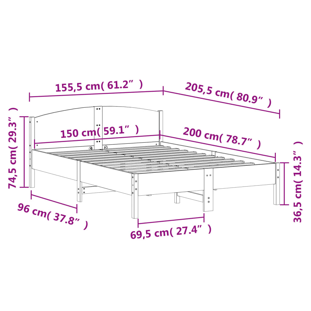 Bedframe zonder matras massief grenenhout wasbruin 150x200 cm Bedden & bedframes | Creëer jouw Trendy Thuis | Gratis bezorgd & Retour | Trendy.nl