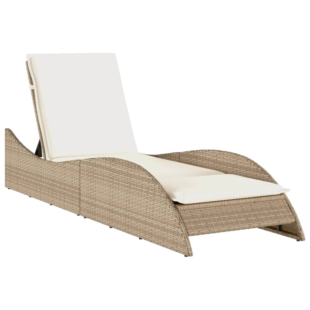 Ligbed met kussen 60x205x73 cm poly rattan beige Ligstoelen | Creëer jouw Trendy Thuis | Gratis bezorgd & Retour | Trendy.nl