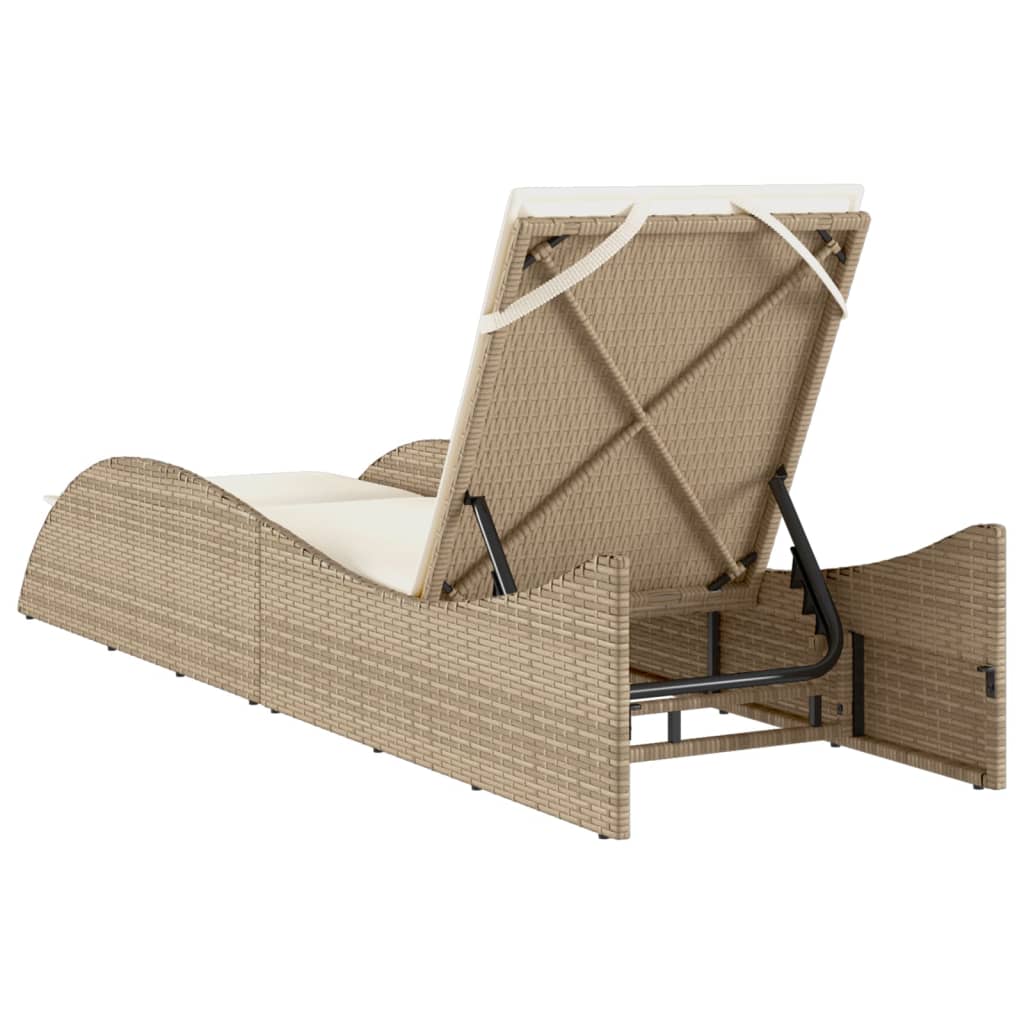 Ligbed met kussen 60x205x73 cm poly rattan beige Ligstoelen | Creëer jouw Trendy Thuis | Gratis bezorgd & Retour | Trendy.nl