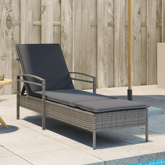 Ligbed met kussen 63x200x81 cm poly rattan grijs Ligstoelen | Creëer jouw Trendy Thuis | Gratis bezorgd & Retour | Trendy.nl