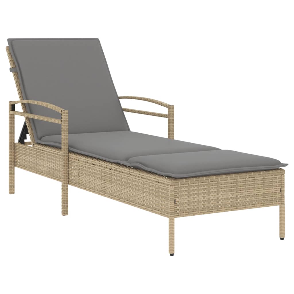 Ligbed met kussen 63x200x81 cm poly rattan beige Ligstoelen | Creëer jouw Trendy Thuis | Gratis bezorgd & Retour | Trendy.nl