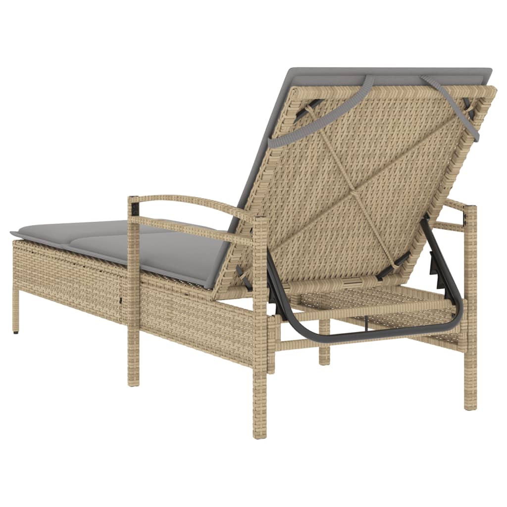 Ligbed met kussen 63x200x81 cm poly rattan beige Ligstoelen | Creëer jouw Trendy Thuis | Gratis bezorgd & Retour | Trendy.nl