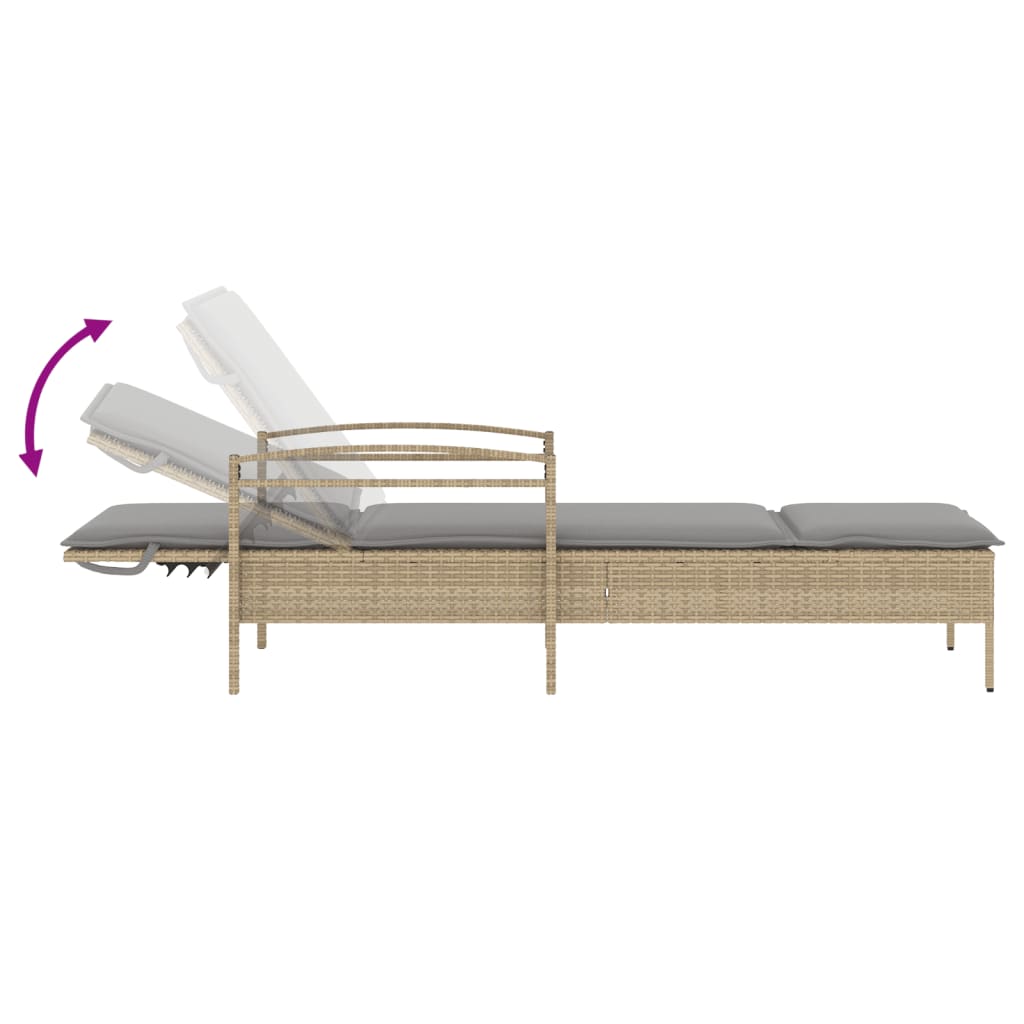 Ligbed met kussen 63x200x81 cm poly rattan beige Ligstoelen | Creëer jouw Trendy Thuis | Gratis bezorgd & Retour | Trendy.nl