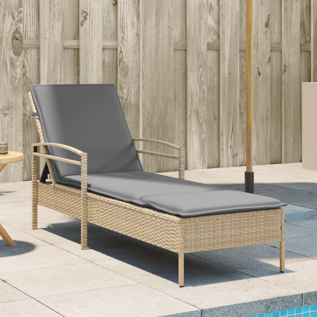 Ligbed met kussen 63x200x81 cm poly rattan beige Ligstoelen | Creëer jouw Trendy Thuis | Gratis bezorgd & Retour | Trendy.nl