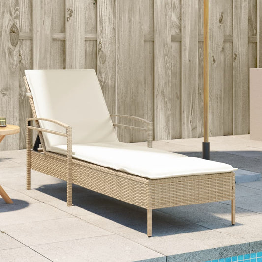 Ligbed met kussen 63x200x81 cm poly rattan beige Ligstoelen | Creëer jouw Trendy Thuis | Gratis bezorgd & Retour | Trendy.nl