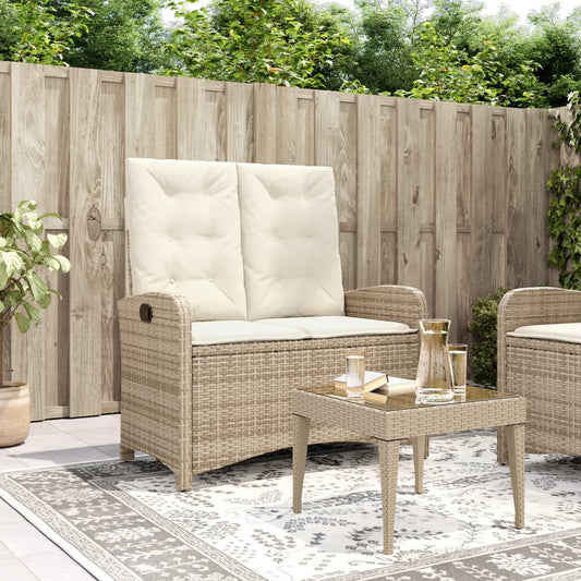 Tuinbankje verstelbaar met kussens poly rattan beige Tuinbanken | Creëer jouw Trendy Thuis | Gratis bezorgd & Retour | Trendy.nl