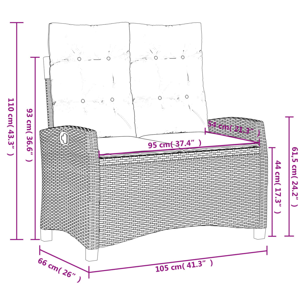 Tuinbankje verstelbaar met kussens poly rattan beige Tuinbanken | Creëer jouw Trendy Thuis | Gratis bezorgd & Retour | Trendy.nl