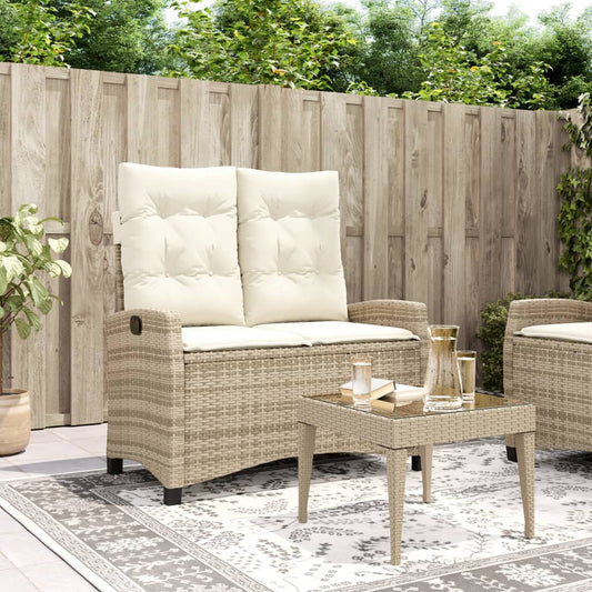 Tuinbankje verstelbaar met kussens poly rattan beige Tuinbanken | Creëer jouw Trendy Thuis | Gratis bezorgd & Retour | Trendy.nl