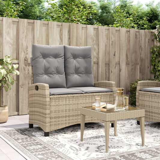 Tuinbankje verstelbaar met kussens poly rattan beige Tuinbanken | Creëer jouw Trendy Thuis | Gratis bezorgd & Retour | Trendy.nl