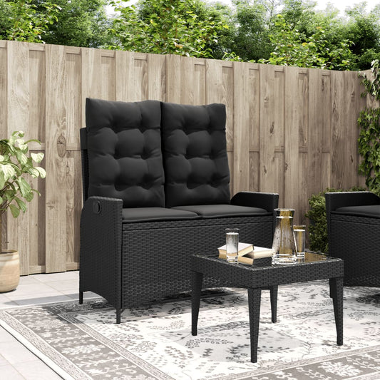 Tuinbankje verstelbaar met kussens poly rattan zwart Tuinbanken | Creëer jouw Trendy Thuis | Gratis bezorgd & Retour | Trendy.nl