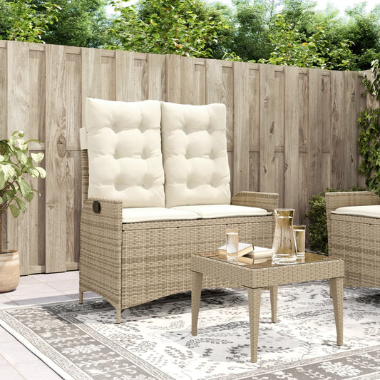 Tuinbankje verstelbaar met kussens poly rattan beige Tuinbanken | Creëer jouw Trendy Thuis | Gratis bezorgd & Retour | Trendy.nl