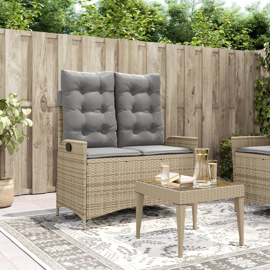 Tuinbankje verstelbaar met kussens poly rattan beige Tuinbanken | Creëer jouw Trendy Thuis | Gratis bezorgd & Retour | Trendy.nl