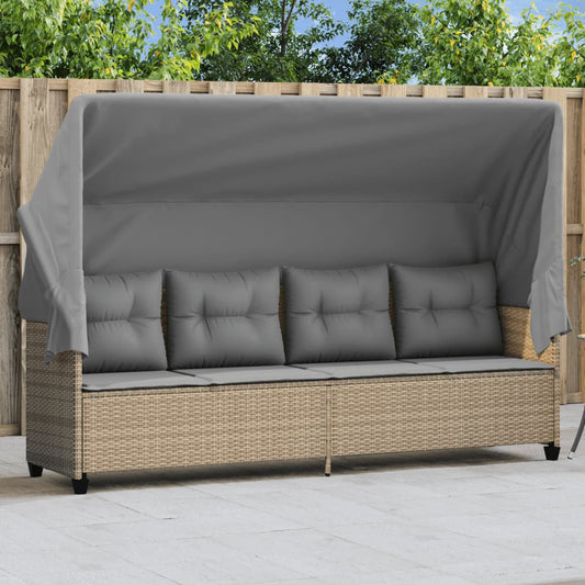 Ligbed met luifel en kussen poly rattan beige Ligstoelen | Creëer jouw Trendy Thuis | Gratis bezorgd & Retour | Trendy.nl