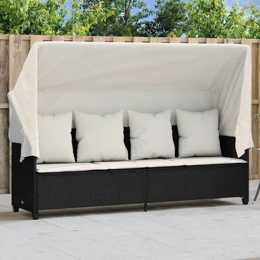 Ligbed met luifel en kussens poly rattan zwart Ligstoelen | Creëer jouw Trendy Thuis | Gratis bezorgd & Retour | Trendy.nl