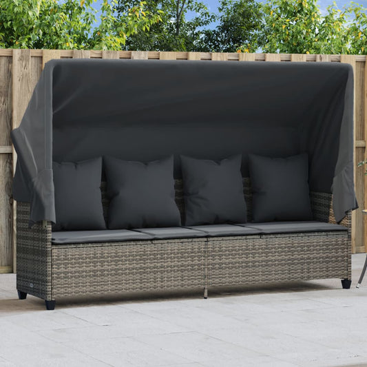 Ligbed met luifel en kussens poly rattan grijs Ligstoelen | Creëer jouw Trendy Thuis | Gratis bezorgd & Retour | Trendy.nl