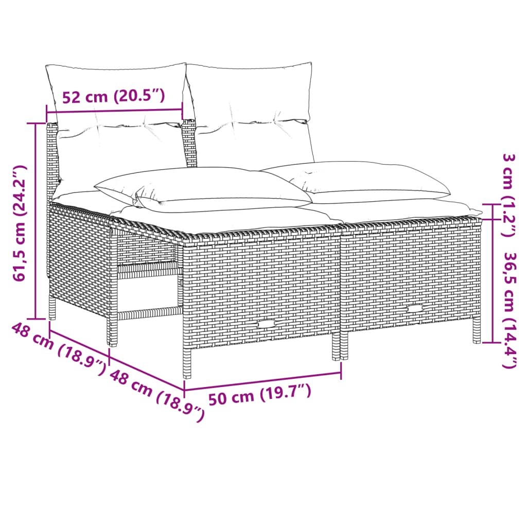 4-delige Loungeset met kussens poly rattan grijs