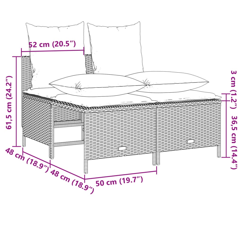 4-delige Loungeset met kussens poly rattan grijs