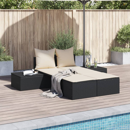 Ligbed 2-persoons met kussens poly rattan zwart Ligstoelen | Creëer jouw Trendy Thuis | Gratis bezorgd & Retour | Trendy.nl