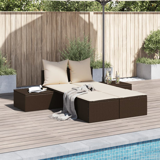 Ligbed 2-persoons met kussens poly rattan bruin Ligstoelen | Creëer jouw Trendy Thuis | Gratis bezorgd & Retour | Trendy.nl