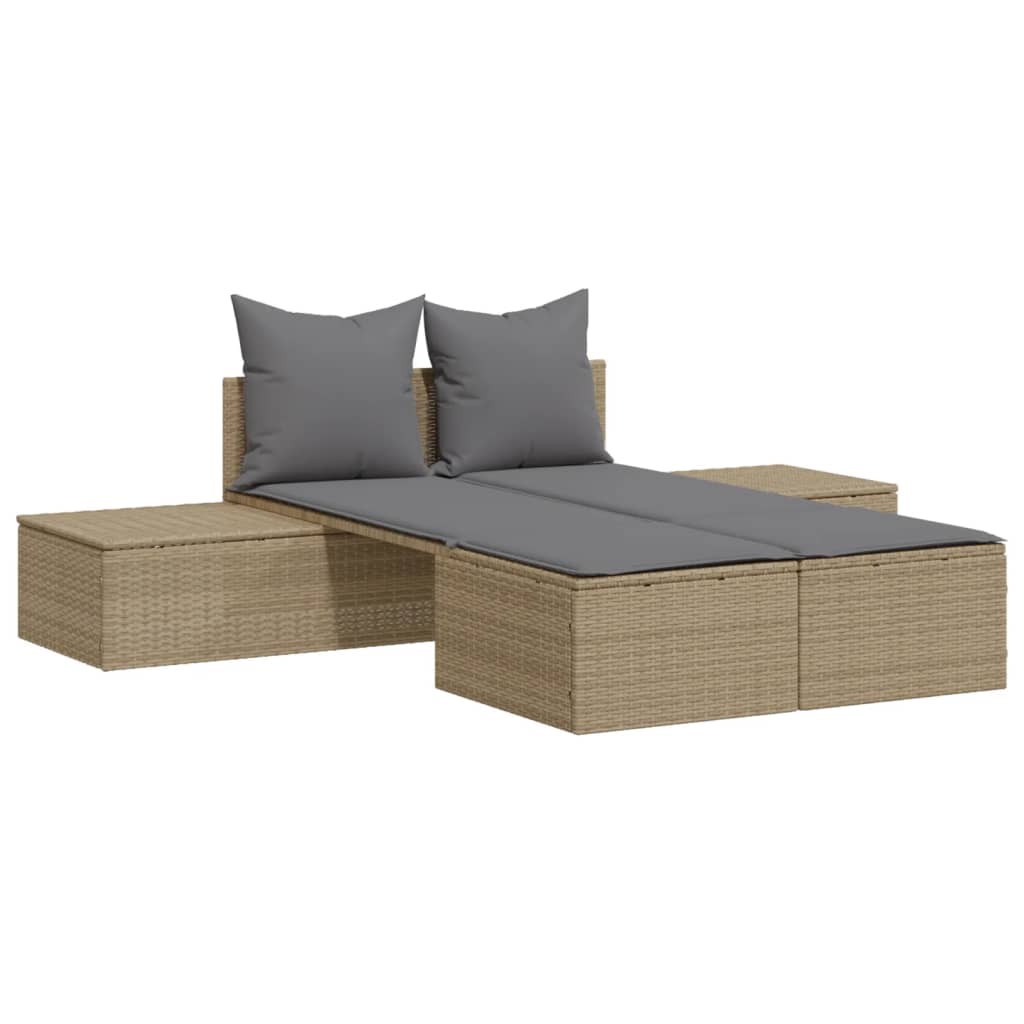 Ligbed 2-persoons met kussens poly rattan beige Ligstoelen | Creëer jouw Trendy Thuis | Gratis bezorgd & Retour | Trendy.nl