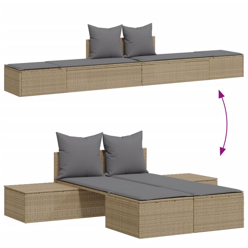 Ligbed 2-persoons met kussens poly rattan beige Ligstoelen | Creëer jouw Trendy Thuis | Gratis bezorgd & Retour | Trendy.nl