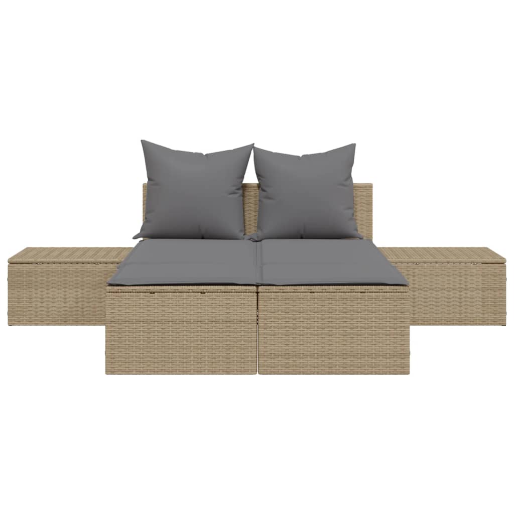 Ligbed 2-persoons met kussens poly rattan beige Ligstoelen | Creëer jouw Trendy Thuis | Gratis bezorgd & Retour | Trendy.nl