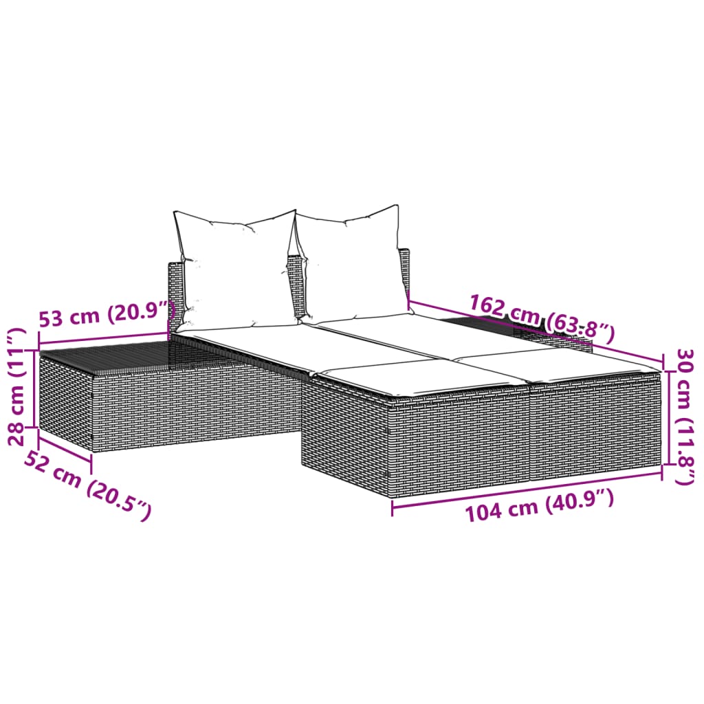 Ligbed 2-persoons met kussens poly rattan beige Ligstoelen | Creëer jouw Trendy Thuis | Gratis bezorgd & Retour | Trendy.nl