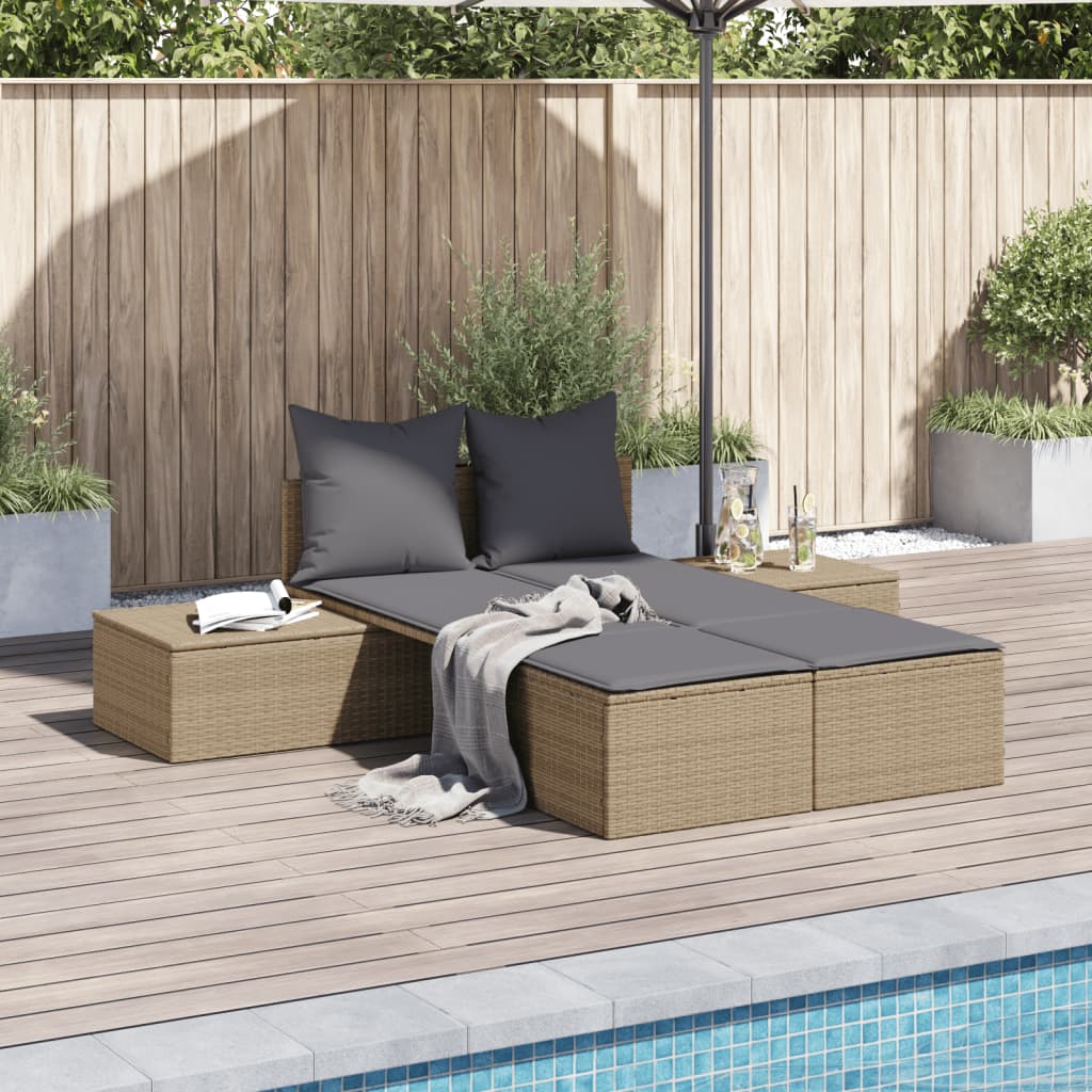 Ligbed 2-persoons met kussens poly rattan beige Ligstoelen | Creëer jouw Trendy Thuis | Gratis bezorgd & Retour | Trendy.nl