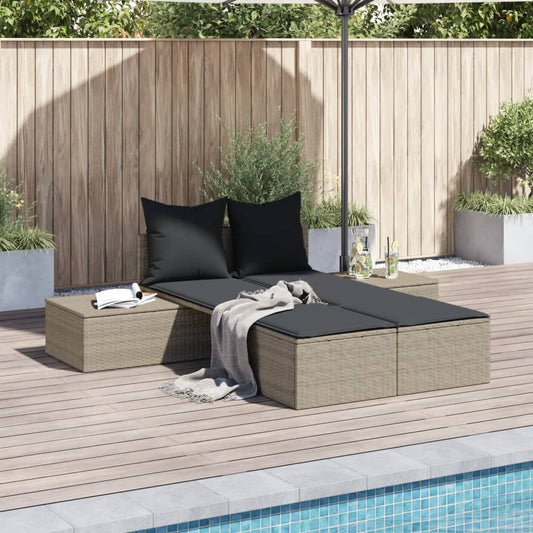 Ligbed 2-persoons met kussens poly rattan lichtgrijs Ligstoelen | Creëer jouw Trendy Thuis | Gratis bezorgd & Retour | Trendy.nl